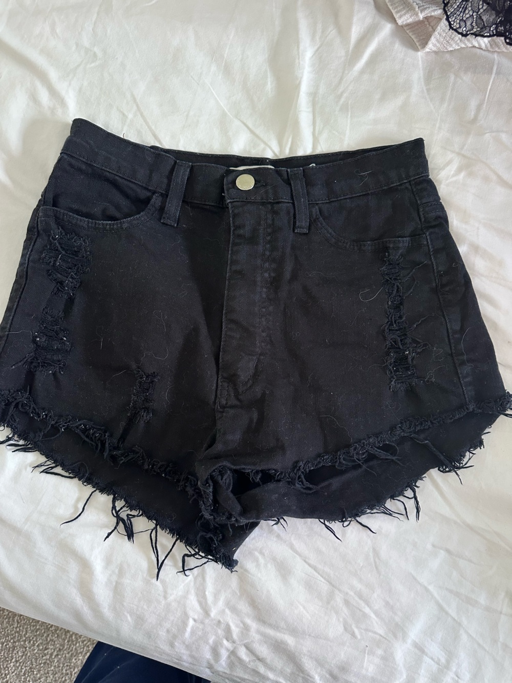 Vibrant MIU Black Distressed Women’s Denim Shorts - Sz Medium